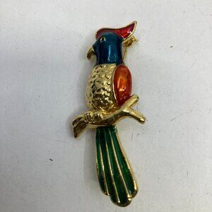Vtg enamel bird parrot brooch pendant